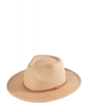 Classic Thin PU Trim Fedora Hat  HA320127 TAN